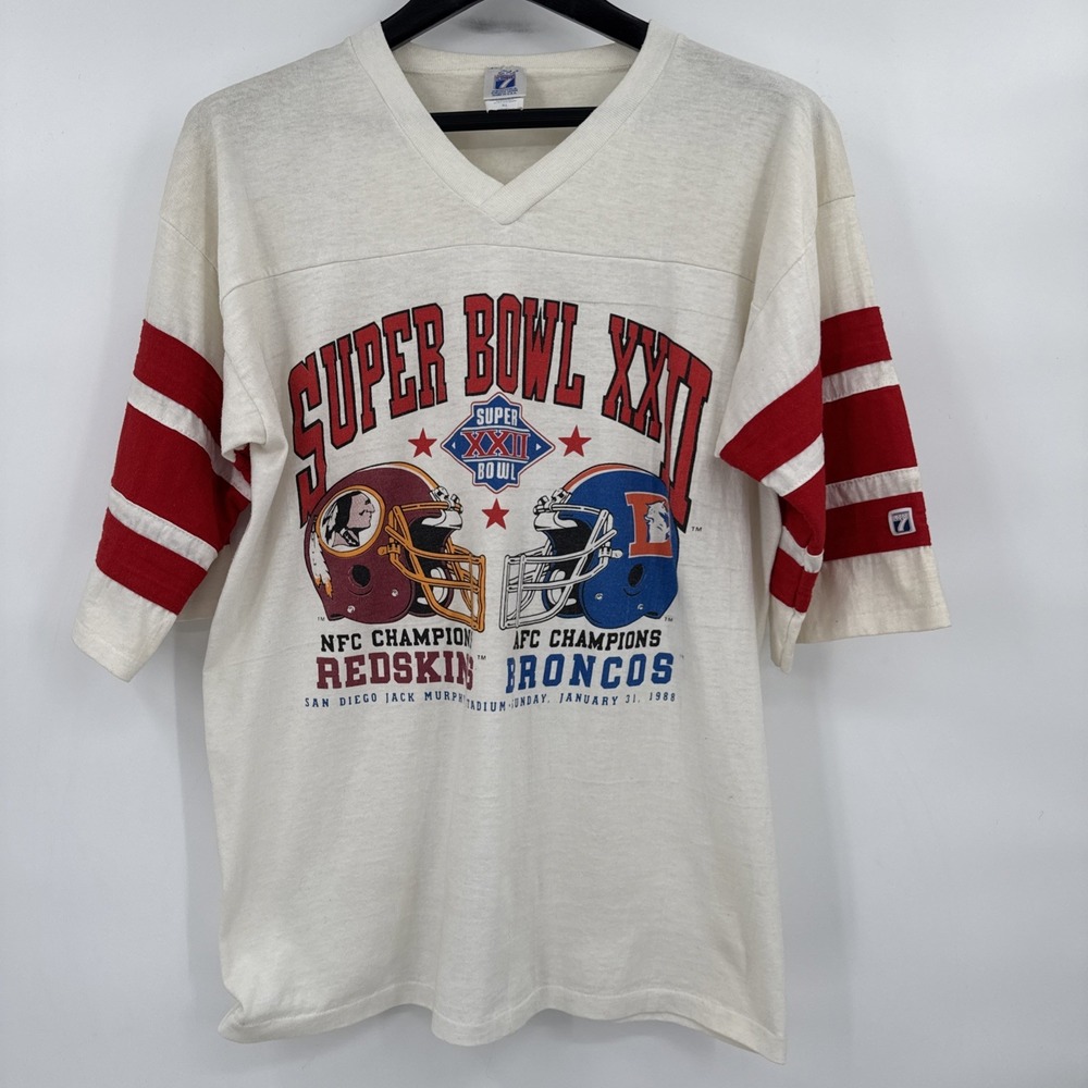 Super Bowl XXII 1988 Logo‎ 7 Washington Redskins Denver Broncos Sz XL Shirt VTG